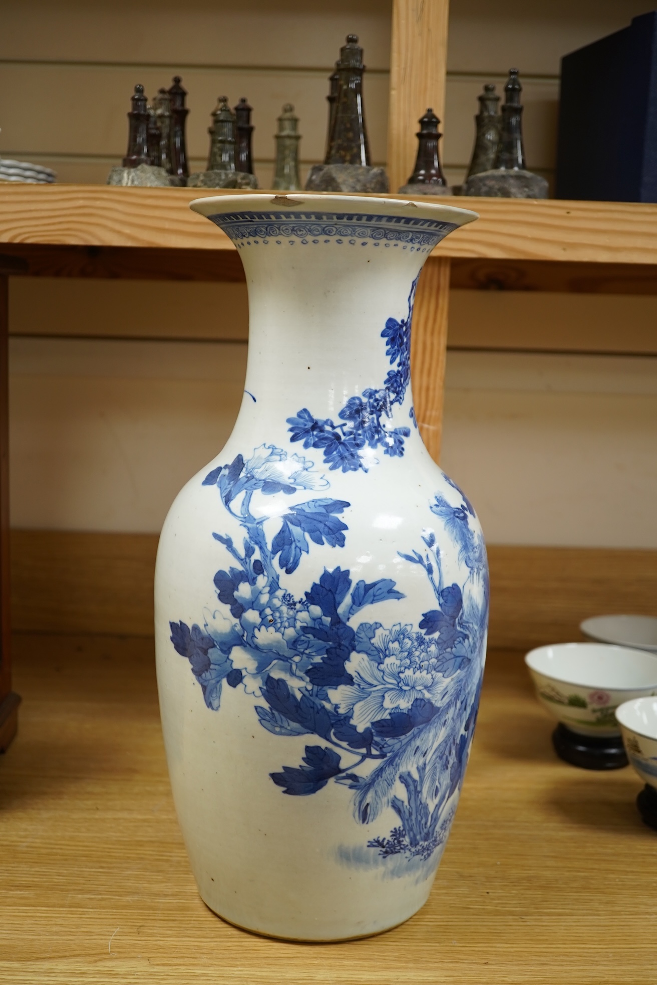A late 19th century Chinese blue and white ‘Hundred Birds’ baluster vase, 44cm high